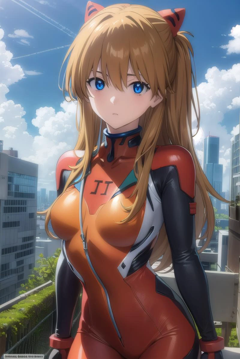 asukalangley, <lyco:asuka langley soryu rebuild-lyco-nochekaiser:1>,
asuka langley soryu, (souryuu asuka langley:1.2), long hair, bangs, blue eyes, brown hair,
BREAK bodysuit, pilot suit, plugsuit, red bodysuit, interface headset,
BREAK outdoors, city, sky, cloud, sun,
BREAK looking at viewer, (cowboy shot:1.5),
BREAK <lyco:GoodHands-beta2:1>, (masterpiece:1.2), best quality, high resolution, unity 8k wallpaper, (illustration:0.8), (beautiful detailed eyes:1.6), extremely detailed face, perfect lighting, extremely detailed CG, (perfect hands, perfect anatomy),