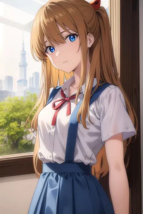 asukalangley, <lyco:asuka langley soryu rebuild-lyco-nochekaiser:1>, 
asuka langley soryu, (souryuu asuka langley:1.2), long hair, bangs, blue eyes, brown hair, hair ornament,
BREAK skirt, shirt, ribbon, school uniform, white shirt, short sleeves, blue skirt, watch, suspender skirt, wristwatch, tokyo-3 middle school uniform,
BREAK indoors, classroom,
BREAK looking at viewer, (cowboy shot:1.5),
BREAK <lyco:GoodHands-beta2:1>, (masterpiece:1.2), best quality, high resolution, unity 8k wallpaper, (illustration:0.8), (beautiful detailed eyes:1.6), extremely detailed face, perfect lighting, extremely detailed CG, (perfect hands, perfect anatomy),