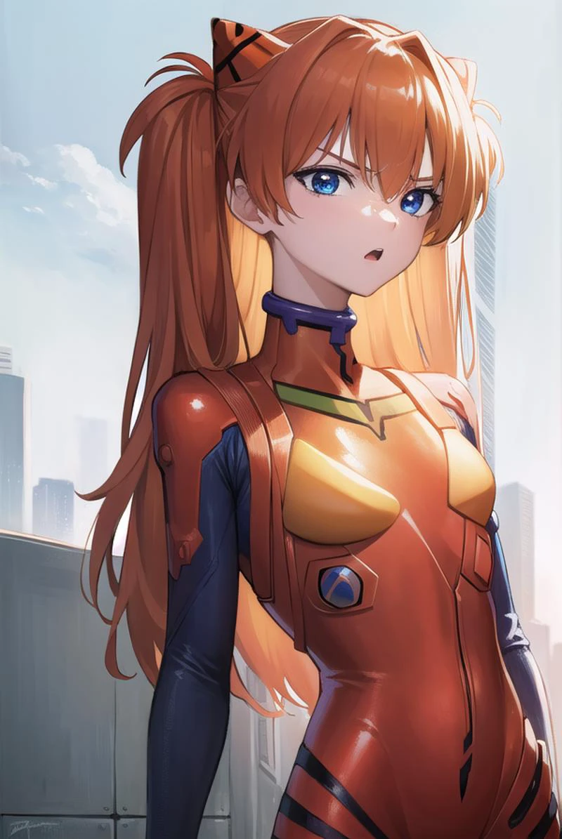 asukalangley, <lyco:asukalangleysouryuu-lyco-nochekaiser:1>,
asuka langley soryu, (souryuu asuka langley:1.5), blue eyes, hair between eyes, headgear, interface headset, orange hair, two side up, <lora:gekioko_v200:0.8>, angry, open mouth,
BREAK bodysuit, long sleeves, plugsuit, red bodysuit,
BREAK outdoors, city,
BREAK looking at viewer, (cowboy shot:1.5),
BREAK <lora:GoodHands-beta2:1>, (masterpiece:1.2), best quality, high resolution, unity 8k wallpaper, (illustration:0.8), (beautiful detailed eyes:1.6), extremely detailed face, perfect lighting, extremely detailed CG, (perfect hands, perfect anatomy),