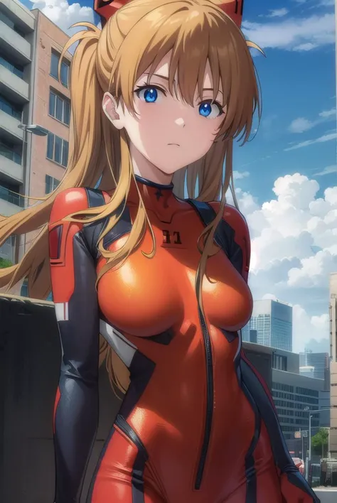 asukalangley, <lyco:asuka langley soryu rebuild-lyco-nochekaiser:1>, 
asuka langley soryu, (souryuu asuka langley:1.2), long hair, bangs, blue eyes, brown hair,
BREAK bodysuit, pilot suit, plugsuit, (red bodysuit:1.5), interface headset,
BREAK outdoors, city, sky, cloud, sun,
BREAK looking at viewer, (cowboy shot:1.5),
BREAK <lyco:GoodHands-beta2:1>, (masterpiece:1.2), best quality, high resolution, unity 8k wallpaper, (illustration:0.8), (beautiful detailed eyes:1.6), extremely detailed face, perfect lighting, extremely detailed CG, (perfect hands, perfect anatomy),