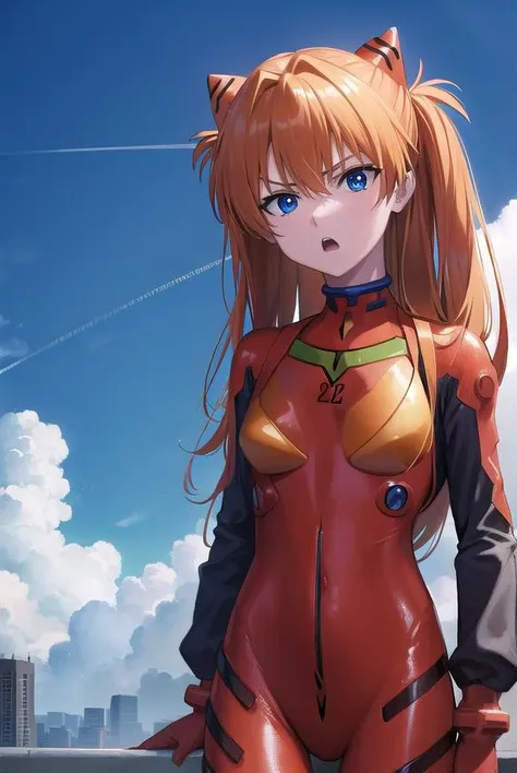 asukalangley, <lyco:asukalangleysouryuu-lyco-nochekaiser:1>,
asuka langley soryu, (souryuu asuka langley:1.5), blue eyes, hair between eyes, headgear, interface headset, orange hair, two side up, <lora:gekioko_v200:0.8>, angry, open mouth,
BREAK bodysuit, long sleeves, plugsuit, red bodysuit,
BREAK outdoors, city,
BREAK looking at viewer, (cowboy shot:1.5),
BREAK <lora:GoodHands-beta2:1>, (masterpiece:1.2), best quality, high resolution, unity 8k wallpaper, (illustration:0.8), (beautiful detailed eyes:1.6), extremely detailed face, perfect lighting, extremely detailed CG, (perfect hands, perfect anatomy),