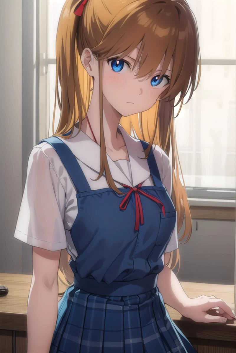 asukalangley, <lyco:asuka langley soryu rebuild-lyco-nochekaiser:1>,
asuka langley soryu, (souryuu asuka langley:1.2), long hair, bangs, blue eyes, brown hair, hair ornament,
BREAK skirt, shirt, ribbon, school uniform, white shirt, short sleeves, blue skirt, watch, suspender skirt, wristwatch, tokyo-3 middle school uniform,
BREAK indoors, classroom,
BREAK looking at viewer, (cowboy shot:1.5),
BREAK <lyco:GoodHands-beta2:1>, (masterpiece:1.2), best quality, high resolution, unity 8k wallpaper, (illustration:0.8), (beautiful detailed eyes:1.6), extremely detailed face, perfect lighting, extremely detailed CG, (perfect hands, perfect anatomy),