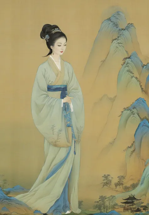 a skirt with <lora:qili-sdxl_v1-000010:0.8>,solo,SongQiLi,antiquities,chinese style,1girl with a slender (or slim) figure in the tang and song dynasties,Graceful poses,delicate attire,serene expressions,cultural richness,timeless charm,black hair,hair ornament, closes eyes,woman in chinese painting,softly luminous,depictions ofaristocracy,Meticulous painting, <lora:ladies-illustration_xl_v5-000010:0.6>