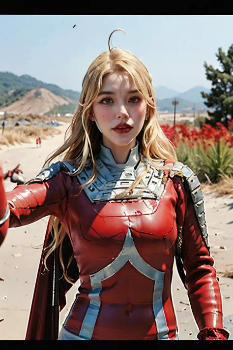 ((masterpiece), (best quality), ultra high res, highres, (raw photo:1.2), (photorealistic:1.4), Exceptional detail, dramatic lighting, highres,  8k, absurdres, 
1girl, blonde hair, wavy hair, UltraSeven body girl face, outdoor, monster, epic battle, 
ulzzang-6500:0.7,    <lora:UltraSeven:0.75> ,  <lora:FilmG4:0.3> <lora:jcly_v1:0.45>