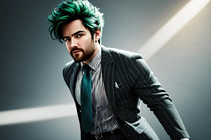 <lora:slimeTutorialFamily_beetlejuice:.6>  1boy, male focus, solo, Slime Tutorial, Alex Brightman as Beetlejuice, masculine, green hair,(masterpiece, best quality,ultra-detailed, highres, male focus), perfect face, side lighting, lustrous skin,(bloom), (shine), lighting, ray tracing, male focus, necktie, facial hair, 1boy, beard, formal, suit, green hair, striped,, bright green hair, mustache, manly, looking at viewer, green necktie, pants, shirt, jacket, pinstripe suit,depth_of_field, very detailed background, highly detailed background, Masterpiece, Ultra detailed, great composition, (Highest picture quality), (Master's work), depth of field, solo, extreme light and shadow, masterpiece, rich in detail, (highest quality), (masterpiece), (detailed eyes), (handsome) detailed, beautiful detailed eyes,(straight-on),(masterpiece), (best quality), (ultra-detailed), (best illustration),(best shadow),perfect lighting , perfect anatomy , vivid colors