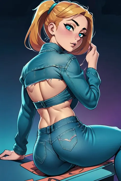 girl, (eyes, eyeshadow, detailed eyes), (hotify,digital art,fit,hot body,instagram:1.2),(vector:1.4), (Bright,Crowd Background:1.4),Plus Size,Oppai,(Sitting with back arched),Long Hair,Pigtail,(cerulean Denim Jacket,teal Tapered Pants:1.3),kantai collection,Costume ,(masterpiece,detailed,highres:1.4) <lora:clouds:0.7>