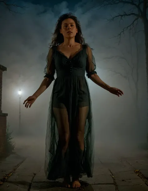 a photo of sheila at night,full body shot,cinematic,volumetric fog