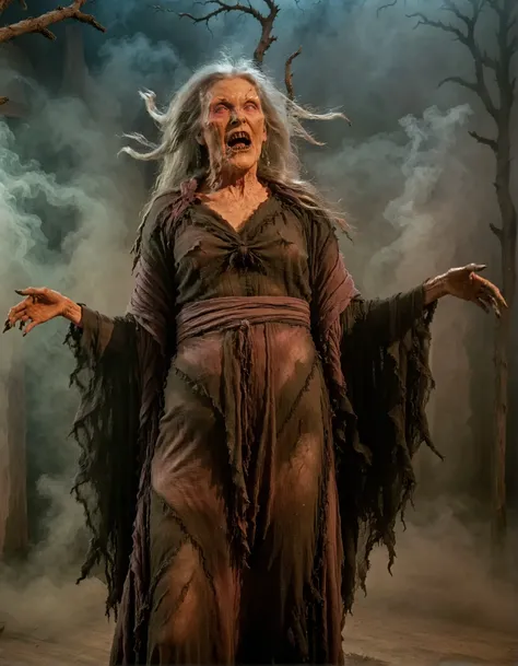 a photo of possessed witch,full body shot,cinematic,volumetric fog