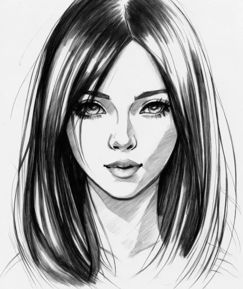 1 girl, sketch artstyle, graycale, monochrome, ((solo))