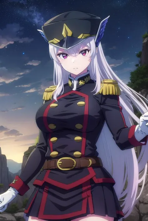 score_9, score_8_up, score_7_up, source_anime,
shadowlambda, <lora:shadow-lambda-ponyxl-lora-nochekaiser:1>,
lambda, long hair, white hair, pointy ears, dark skin, dark-skinned female, sidelocks, ponytail, red eyes,
hat, uniform, coat, sleeves past wrists, military, military uniform, peaked cap,
outdoors, cityscape, night, moon,
looking at viewer, cowboy shot, dutch angle,