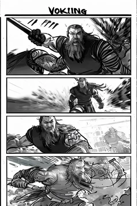storyboard_style viking with tattoo, action scene <lora:Storyboard:1>