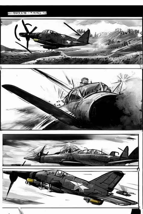 storyboard_style, ww2 aircraft battle <lora:Storyboard:1>
