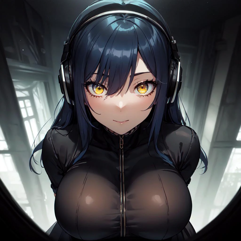 (beautiful, masterpiece:1.2, best quality:1.2, beautiful detailed eyes, detail hands, detail background), (depth of field:1.4),
<lora:AbyssalTech:1>, abyssaltech, dark energy, ethereal, dissolving, see-through, abyss,
(facing front, front view):1.3, look at viewer, (portrait shot), solo focus,
(1girl):1.3, (skinny, slender, narrow waist), (blue hair, long hair, straight hair, frontlocks):1.2, glowing eyes, yellow eyes,
<lora:Round_Breasts_V7:0.5>, under boob, (round breasts, large breasts),
<lora:edgBallgown_MINI:0.7>, ballgown, wearing a ballgown, headphones, outside, street,
<lora:GoodHands-beta210.7>, <lora:smile_slider:0.8>,
<lora:NSFWFilter:-0.2>, <lora:people_count_slider_v1:-2>