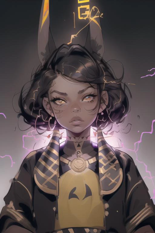 1girl, portrait, detail face, Agatha SG, <lora:ARWgodanubis:1.2>, (godanubis:1.5), (jackal head:1.3), <lora:leilinggeng:0.5>, (leilinggeng:1.5), male focus, (electricity:1.5)