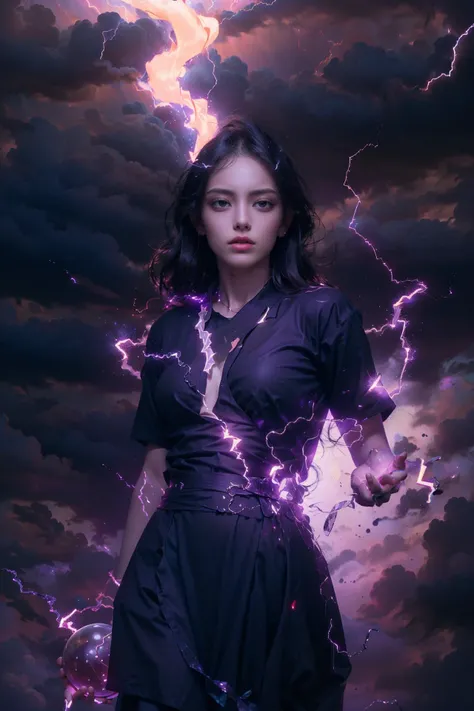 Best quality,masterpiece,ultra highres,leilinggeng,lightning,Lots of lightning,drawing,(lightning elemental energy towards himself:1.3),<lora:leilinggeng:0.8>,Beautiful girl,(The body is wrapped in lightning:1.5),(black shirt:1.5),
<lora:jiguangV1_glass:0.2>,glass,more purple elements,forked lightning,