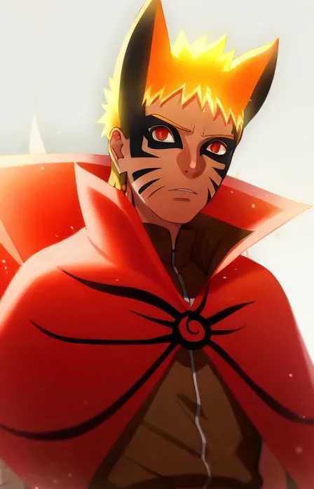 1boy, naruto_baryon, Evil, hand_bandages, face_markings, whole_body, portrait, white_background, simple_background, red orange outfit, glow, cape, solo, standing, <lora:Baryon Mode Naruto:0.8>, <lora:add_detail:0.5>,