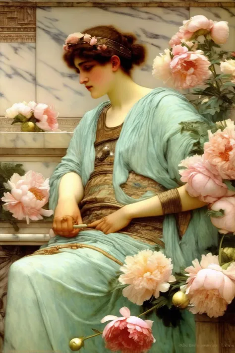 <lora:Lawrence Alma Tadema Style:1>Lawrence Alma Tadema Style - Gorgeous peony painting by sir lawrence alma-tadema