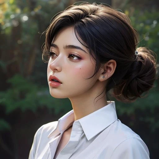 girl,<lyco:eyedirectionV1.8:0.3>,eyedirection,eyes down looking below,(plain shirt:1.4),(solo, portrait:1.2),(best quality, high quality:1.1),ultra detailed 8k cg,realistic,portrait,