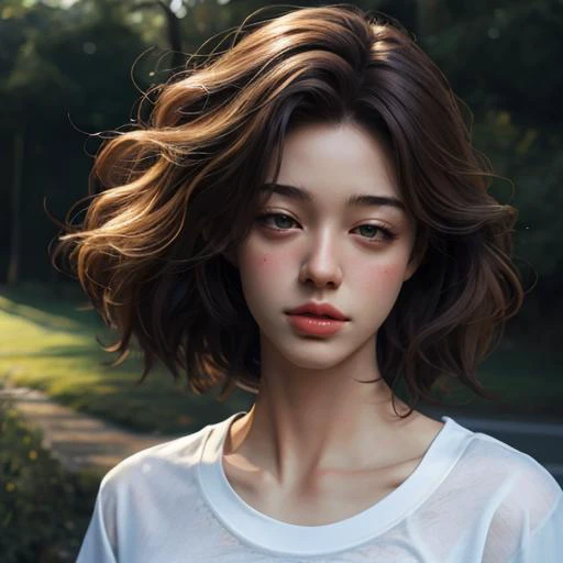 girl,<lyco:eyedirectionV1.8:0.3>,eyedirection,eyes down looking below,(plain shirt:1.4),(solo, portrait:1.2),(best quality, high quality:1.1),ultra detailed 8k cg,realistic,portrait,