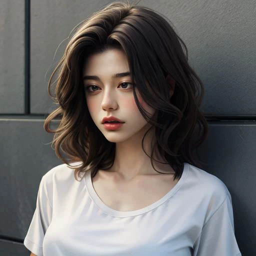 girl,<lyco:eyedirectionV1.8:0.3>,eyedirection,eyes down looking below,(plain shirt:1.4),(solo, portrait:1.2),(best quality, high quality:1.1),ultra detailed 8k cg,realistic,portrait,