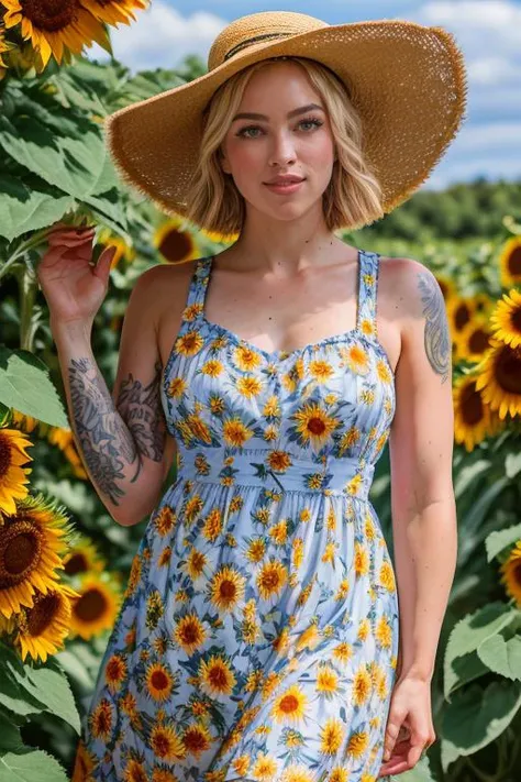 hyperrealistic beautiful busty 19-year-old woman with long legs wearing flower patterned summerdress and roman sandals, model shooting full body photography, natural redhead classic bob, freckles, soaky wet skin, dark eye makeup with eyeliner, seductive smile, red lips, 8K, Best quality, Meisterwerk, ultra high resolution, (Realismus: 1.4), Originalfoto, (realistische Hautstruktur: 1.3), (Filmkorn: 1.3), (Selfie-Winkel), 1 girl, Beautiful round hazel eyes and facial details, Meisterwerk, Best quality, indoor photography in front of a shiny leather wall, nsfw