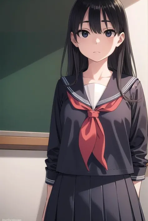 sakiyoshida, <lyco:sakiyoshida-lyco-nochekaiser:1>,
saki yoshida, long hair, hair between eyes, (black eyes:1.5), black hair,
BREAK skirt, pleated skirt, serafuku, shirt, blue shirt, long sleeves, long skirt, blue skirt, blue sailor collar, sailor collar, neckerchief, red neckerchief,
BREAK indoors, classroom,
BREAK looking at viewer, (cowboy shot:1.5),
BREAK <lyco:GoodHands-beta2:1>, (masterpiece:1.2), best quality, high resolution, unity 8k wallpaper, (illustration:0.8), (beautiful detailed eyes:1.6), extremely detailed face, perfect lighting, extremely detailed CG, (perfect hands, perfect anatomy),
