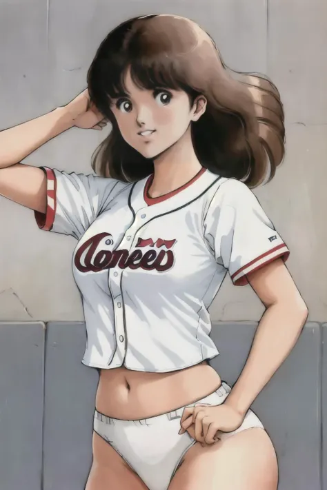 masterpiece,best quality,highres,1980s _(style_),1girl,solo,smile,animated,futoshi slim, <lora:Asakura Minami:0.7>,, wearing baseball_uniform, <lora:baseball_uniform:0.5>