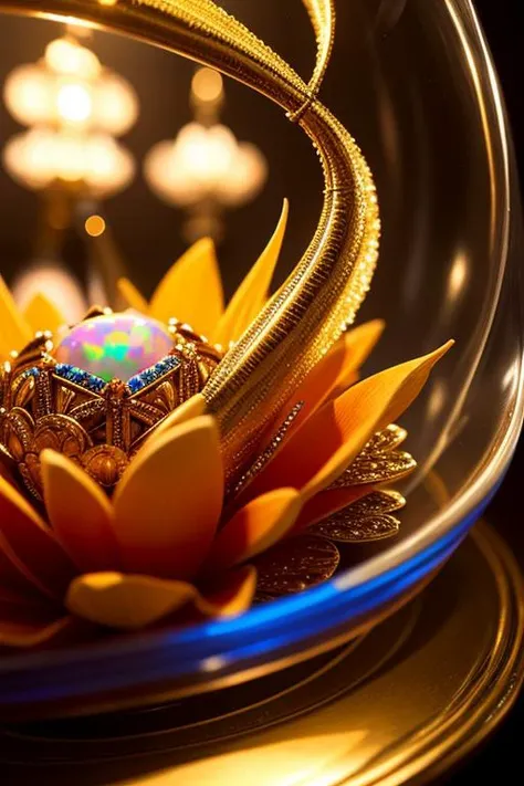 an concept art of alchemic element - Opal: A captivating gemstone with a unique play of colors, resembling a kaleidoscope. This scene, with its magical lighting and exquisite focus on intricate details, will leave viewers spellbound, transporting them to a world of enchantment and beauty, regardless of the object it embraces., on table, rim lights, digital art, focus on subject, duch angle, clsoe shot, closeup, focus on material and structure, masterpiece, ultrasharp, intricated details