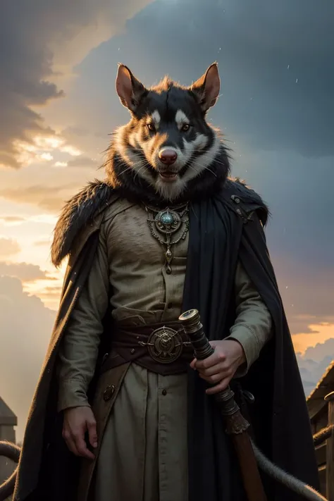 (masterpiece:1.2), an awarded photography of Tretch Craventail - A devious Skaven chieftain with a long, rat-like tail and clad in tattered robes., at Rainbow: A stunning arch of colors across the sky, created by the dispersion of sunlight in raindrops. , masterpiece, ultrasharp, depth of field and boekh, best quality,