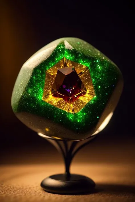 an concept art of alchemic element - Uvarovite Garnet: A rare green gemstone with a vivid emerald-like color, often found in small druzy clusters. The camera's angle frames the subject in a way that unveils its essence, unveiling secrets that lie within its form. Shadows and highlights create a harmonious symphony, revealing an extraordinary interplay of light and darkness, unveiling layers of depth that leave us captivated., on table, rim lights, digital art, focus on subject, duch angle, clsoe shot, closeup, focus on material and structure, masterpiece, ultrasharp, intricated details
