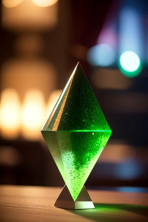 an concept art of alchemic element - Green Aventurine: A translucent green gemstone with a shimmering appearance, resembling aventurine mineral. As the magical light cascades over the scene, it accentuates the scene's enchantment, instilling a sense of awe and delight. Every detail sparkles with a touch of the extraordinary, while the background fades into an alluring blur, focusing our gaze solely on the captivating subject., on table, rim lights, digital art, focus on subject, duch angle, clsoe shot, closeup, focus on material and structure, masterpiece, ultrasharp, intricated details