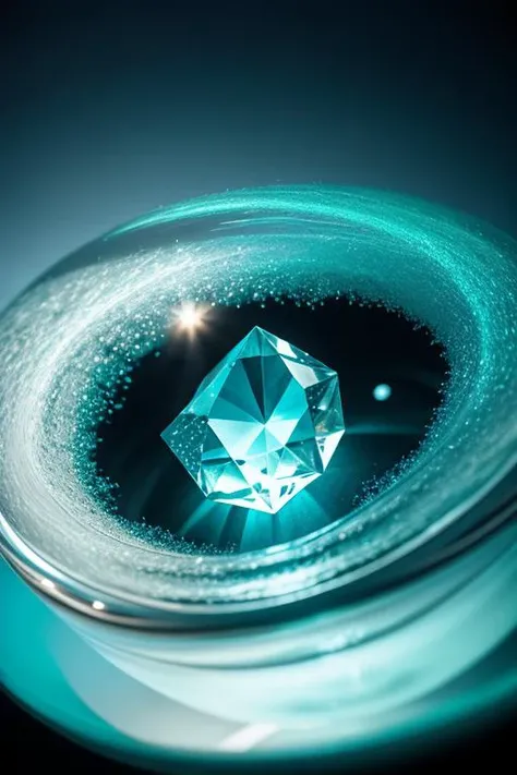 an concept art of alchemic element - Aquamarine: A pale blue or greenish-blue gem with a crystal-clear appearance, reminiscent of ocean waters. The camera's angle frames the subject in a way that unveils its essence, unveiling secrets that lie within its form. Shadows and highlights create a harmonious symphony, revealing an extraordinary interplay of light and darkness, unveiling layers of depth that leave us captivated., on table, rim lights, digital art, focus on subject, duch angle, clsoe shot, closeup, focus on material and structure, masterpiece, ultrasharp, intricated details