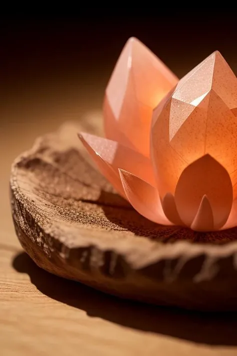 an concept art of alchemic element - Morganite: A pink to peach-colored gemstone with a delicate and feminine appeal. The camera's angle frames the subject in a way that unveils its essence, unveiling secrets that lie within its form. Shadows and highlights create a harmonious symphony, revealing an extraordinary interplay of light and darkness, unveiling layers of depth that leave us captivated., on table, rim lights, digital art, focus on subject, duch angle, clsoe shot, closeup, focus on material and structure, masterpiece, ultrasharp, intricated details