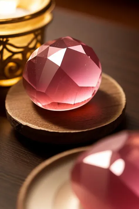 an concept art of alchemic element - Pink Tourmaline: A pink gemstone with a warm, rosy hue, representing love and compassion. This scene, with its magical lighting and exquisite focus on intricate details, will leave viewers spellbound, transporting them to a world of enchantment and beauty, regardless of the object it embraces., on table, rim lights, digital art, focus on subject, duch angle, clsoe shot, closeup, focus on material and structure, masterpiece, ultrasharp, intricated details