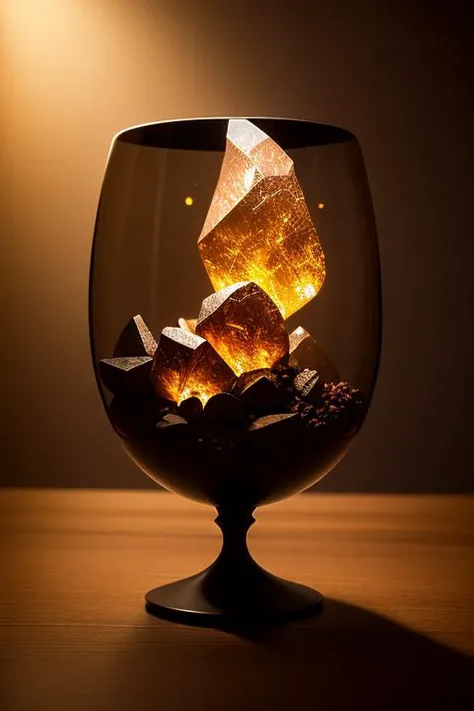 an concept art of alchemic element - Smoky Quartz: A translucent brown to black gemstone with a smoky appearance. In this enchanting scene, the camera floats gracefully just inches away from the subject, immersing us in a world of intricate details and captivating magic. The soft glow of a mystical light source casts a mesmerizing aura, gently caressing every curve and edge, illuminating the scene with an ethereal radiance., on table, rim lights, digital art, focus on subject, duch angle, clsoe shot, closeup, focus on material and structure, masterpiece, ultrasharp, intricated details