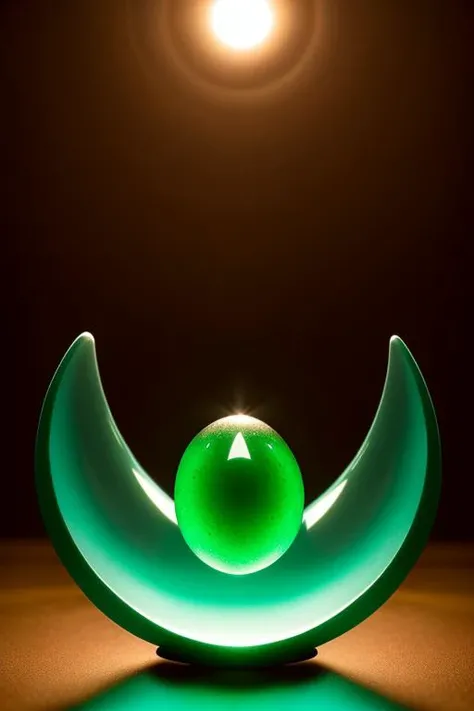 an concept art of alchemic element - Jade: A green gemstone with a smooth, glossy texture, highly valued in many cultures. The subject stands proudly as the center of attention, bathed in the tender glow. The light plays with shadows, creating a dance of artistry on its surface, emphasizing even the tiniest nuances that make it unique. A halo of brilliance surrounds the subject, enhancing its elegance and evoking a sense of wonder and mystery., on table, rim lights, digital art, focus on subject, duch angle, clsoe shot, closeup, focus on material and structure, masterpiece, ultrasharp, intricated details