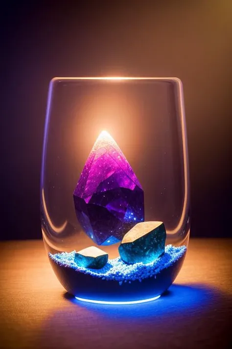 an concept art of alchemic element - Iolite: A gemstone with deep blue to violet hues, exhibiting pleochroism, appearing different colors from different angles. In this enchanting scene, the camera floats gracefully just inches away from the subject, immersing us in a world of intricate details and captivating magic. The soft glow of a mystical light source casts a mesmerizing aura, gently caressing every curve and edge, illuminating the scene with an ethereal radiance., on table, rim lights, digital art, focus on subject, duch angle, clsoe shot, closeup, focus on material and structure, masterpiece, ultrasharp, intricated details