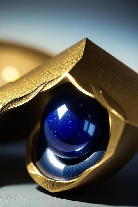 an concept art of alchemic element - Lapis Lazuli: A deep blue gemstone with golden pyrite flecks, often used in ancient art and jewelry. The camera's angle frames the subject in a way that unveils its essence, unveiling secrets that lie within its form. Shadows and highlights create a harmonious symphony, revealing an extraordinary interplay of light and darkness, unveiling layers of depth that leave us captivated., on table, rim lights, digital art, focus on subject, duch angle, clsoe shot, closeup, focus on material and structure, masterpiece, ultrasharp, intricated details
