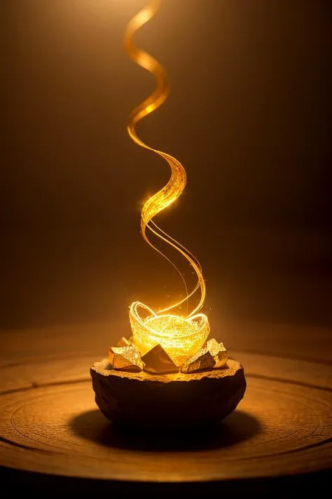 an concept art of alchemic element - Sunstone: A gem with golden, orange, or reddish-brown hues, reflecting the warmth of the sun. In this enchanting scene, the camera floats gracefully just inches away from the subject, immersing us in a world of intricate details and captivating magic. The soft glow of a mystical light source casts a mesmerizing aura, gently caressing every curve and edge, illuminating the scene with an ethereal radiance., on table, rim lights, digital art, focus on subject, duch angle, clsoe shot, closeup, focus on material and structure, masterpiece, ultrasharp, intricated details