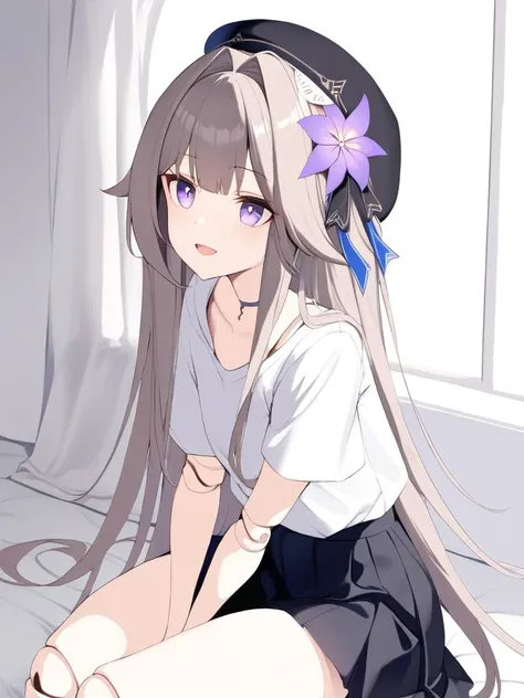 anime girl sitting on the floor with her legs crossed