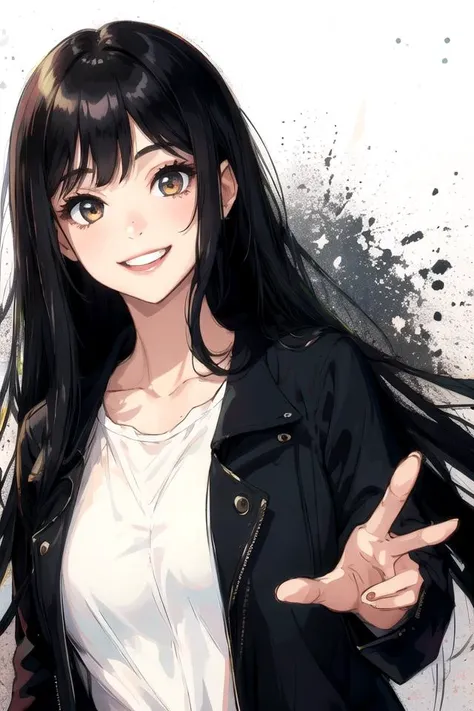 1girl, long black hair, smiling, yeah anything you put here should be good