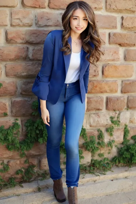 (rule of thirds), (masterpiece), (highly detailed), (realistic), (photorealistic), (Pokimane, solo, brown hair, brown eyes, full body, standing,) <lora:Pokimane:1>