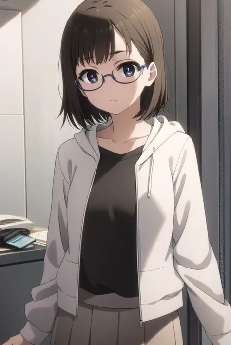 yumiiguchi, <lora:yumi iguchi s1-lora-nochekaiser:1>,
yumi iguchi, short hair, brown hair, black hair, glasses, (black eyes:1.3),
BREAK skirt, shirt, jacket, white shirt, hood, hoodie,
BREAK indoors, office,
BREAK looking at viewer, dynamic pose,
BREAK <lyco:GoodHands-beta2:1>, (masterpiece:1.2), best quality, high resolution, unity 8k wallpaper, (illustration:0.8), (beautiful detailed eyes:1.6), extremely detailed face, perfect lighting, extremely detailed CG, (perfect hands, perfect anatomy),