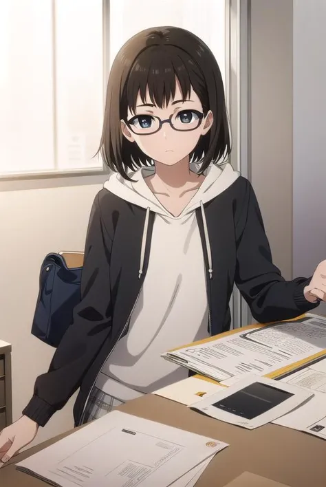 yumiiguchi, <lora:yumi iguchi s1-lora-nochekaiser:1>,
yumi iguchi, short hair, brown hair, black hair, glasses, (black eyes:1.3),
BREAK skirt, shirt, jacket, white shirt, hood, hoodie,
BREAK indoors, office,
BREAK looking at viewer, dynamic pose,
BREAK <lyco:GoodHands-beta2:1>, (masterpiece:1.2), best quality, high resolution, unity 8k wallpaper, (illustration:0.8), (beautiful detailed eyes:1.6), extremely detailed face, perfect lighting, extremely detailed CG, (perfect hands, perfect anatomy),