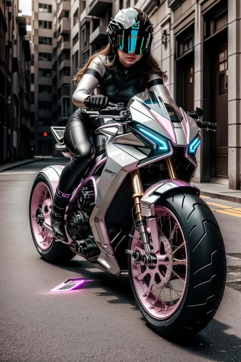 <lora:LoHa_SuperBikeV2:0.7>
masterpiece, highly detailed photorealistic 8k raw photo, best cinematic quality, volumetric lighting and shadows, 1girl on Soft Pink sprbk, futuristic cityscape, Dolly zoom, motorcycle helmet