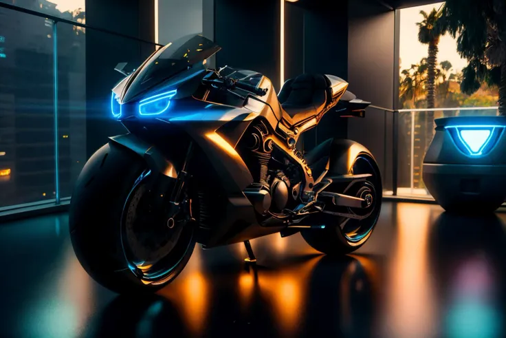 <lora:FutureSuperBike_v3-000009:1> masterpiece, photorealistic highly detailed 8k photography, best cinematic quality, volumetric lighting, volumetric shadows, Eucalyptus ftsbk, neon lighting, Futuristic Skywalks background, Aerial view