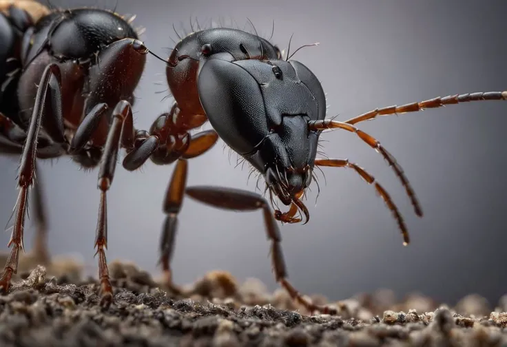 Super Macro of a ant, hyperrealism, intricate, masterpiece, 8k, sharp, high detail, Dramatic light, shadow, contrast, scientific photo,
