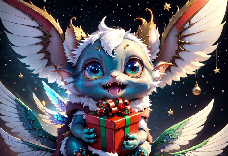 hyper detailed masterpiece, dynamic, awesome quality,
__characters/magical-beings/mausebaer/prompt__ , receiving a christmas present,
critterz, cute, wings, critter, Fantastical realism