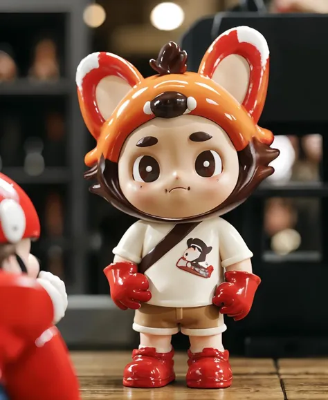 blindbox, solo, looking at viewer, blush, shirt, gloves, 1boy, brown eyes, closed mouth, standing, full body, white shirt, short sleeves, blurry, blurry background, red footwear, red gloves
<lora:cute_blindbox_v11:0.7>
