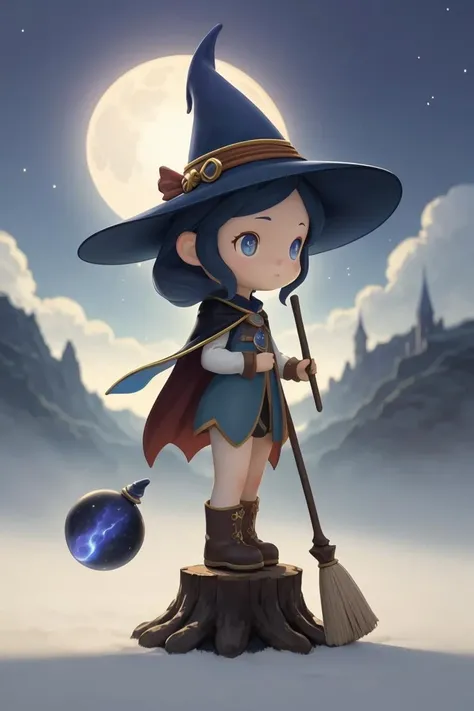 blindbox,masterpiece,best quality,ultra-detailed,illustration,1girl,solo,fantasy,flying,broom,night sky,outdoors,magic,spells,moon,stars,clouds,wind,hair,cape,hat,boots,broomstick,glowing,mysterious,enchanting,whimsical,playful,adventurous,freedom,wonder,imagination,determination,skill,speed,movement,energy,realism,naturalistic,figurative,representational,beauty,fantasy culture,mythology,fairy tales,folklore,legends,witches,wizards,magical creatures,fantasy worlds,composition,scale,foreground,middle ground,background,perspective,light,color,texture,detail,beauty,wonder.,<lora:cute_blindbox_v2:0.6>,